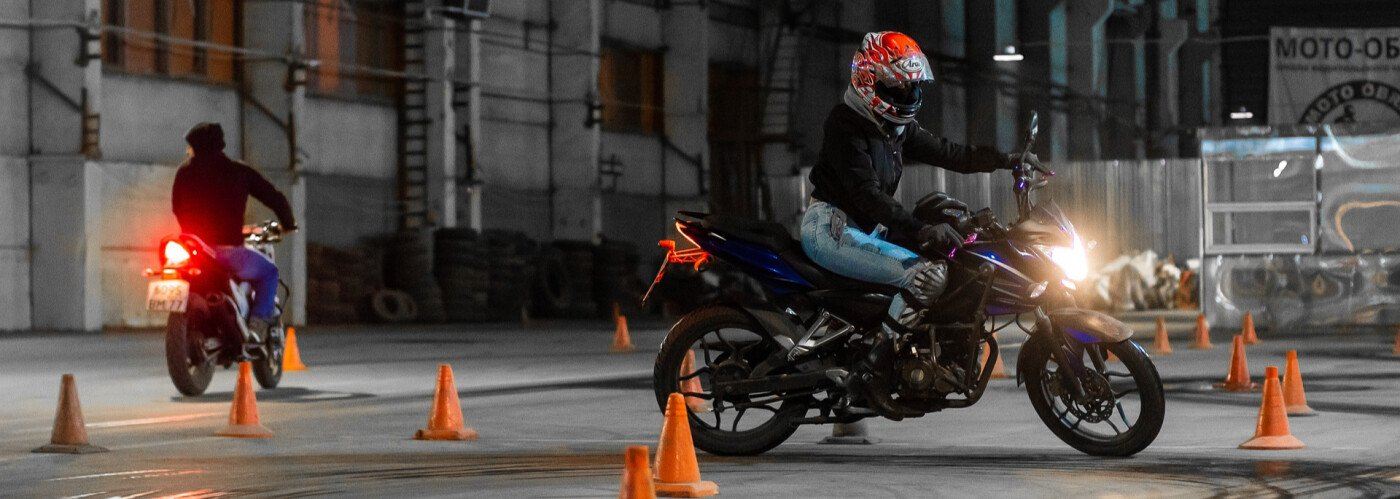 Motorcycle training course with cones