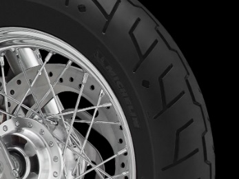 Blog post image of  Michelin-Scorcher tires with tread that’s good for riding in the rain.