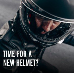 Man wearing a Harley-Davidson helmet to protect himself while riding and asks the reader if it’s time for a new helmet.